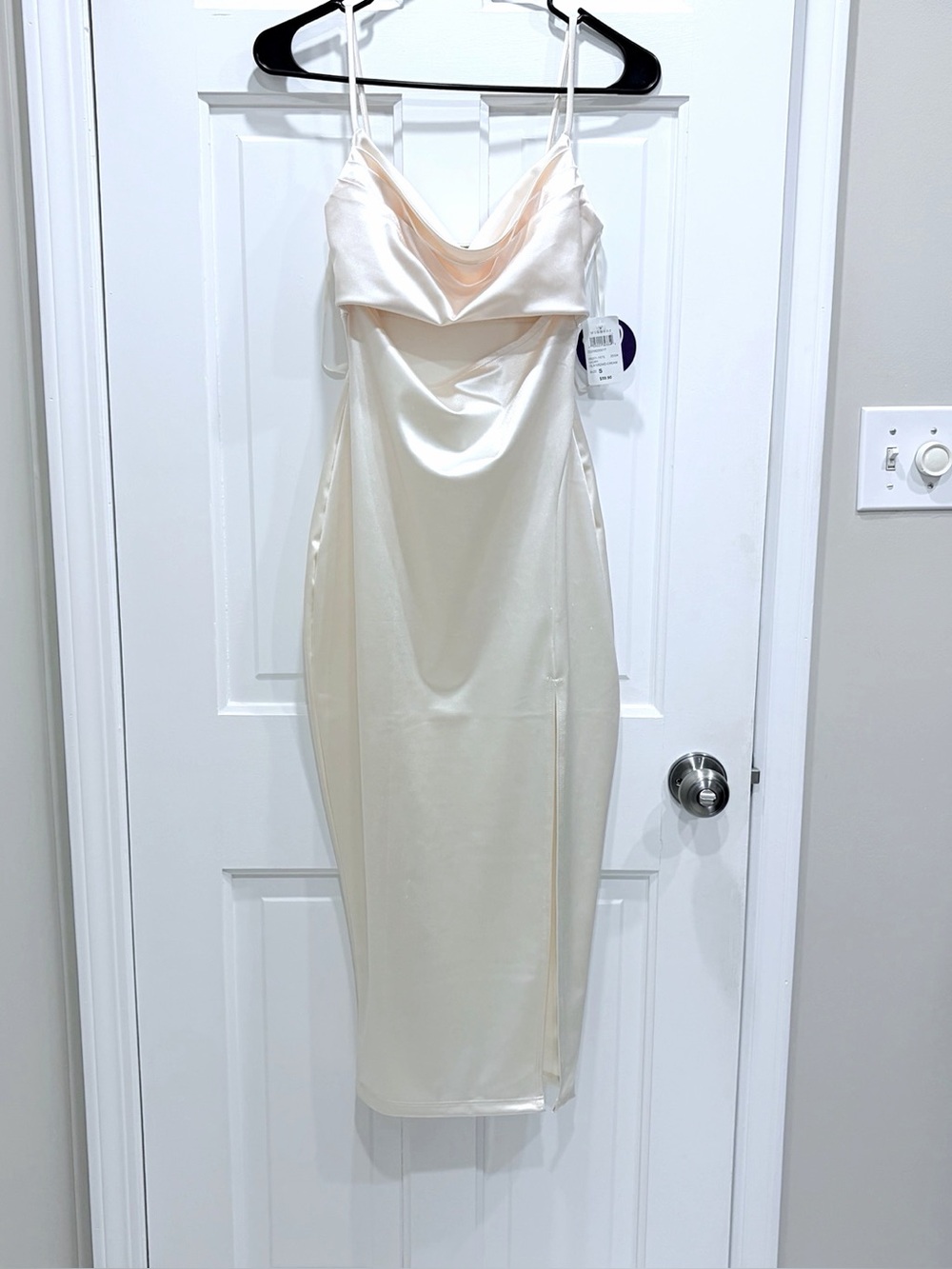 Satin Cowl Neck Slip Dress in Cream